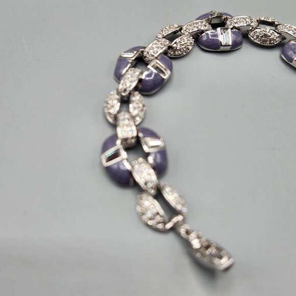 Nolan Miller Bali Bracelet Curb Link Chain Sparkly Crystal Purple Silver Tone - Picture 3 of 12
